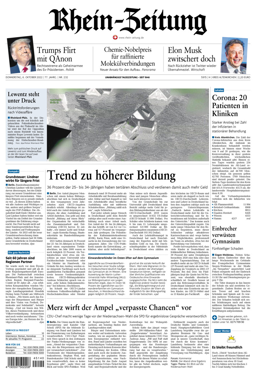 Rhein-Zeitung Kreis Altenkirchen vom Donnerstag, 06.10.2022