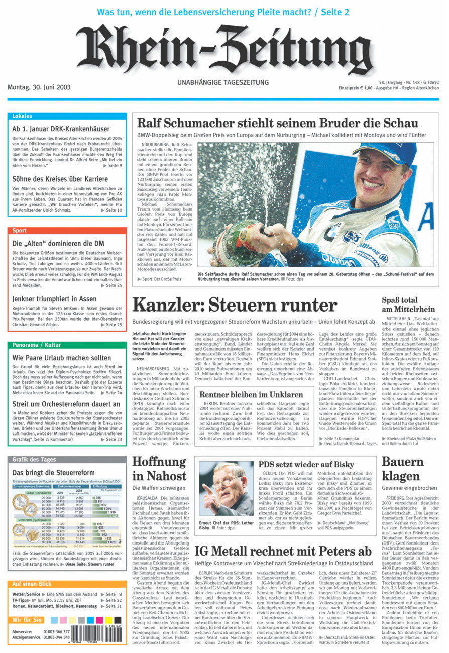 Rhein-Zeitung Kreis Altenkirchen vom Montag, 30.06.2003