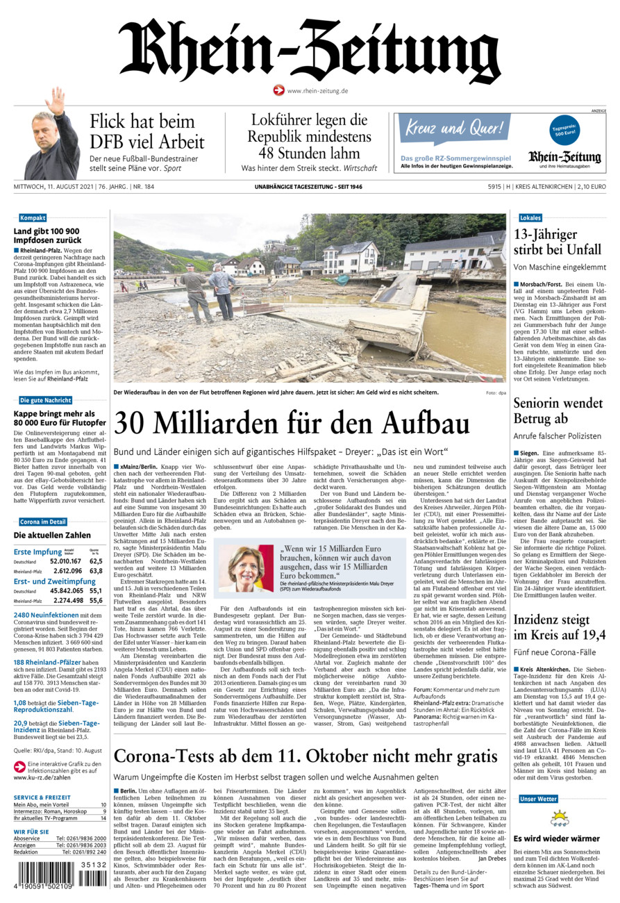 Rhein-Zeitung Kreis Altenkirchen vom Mittwoch, 11.08.2021