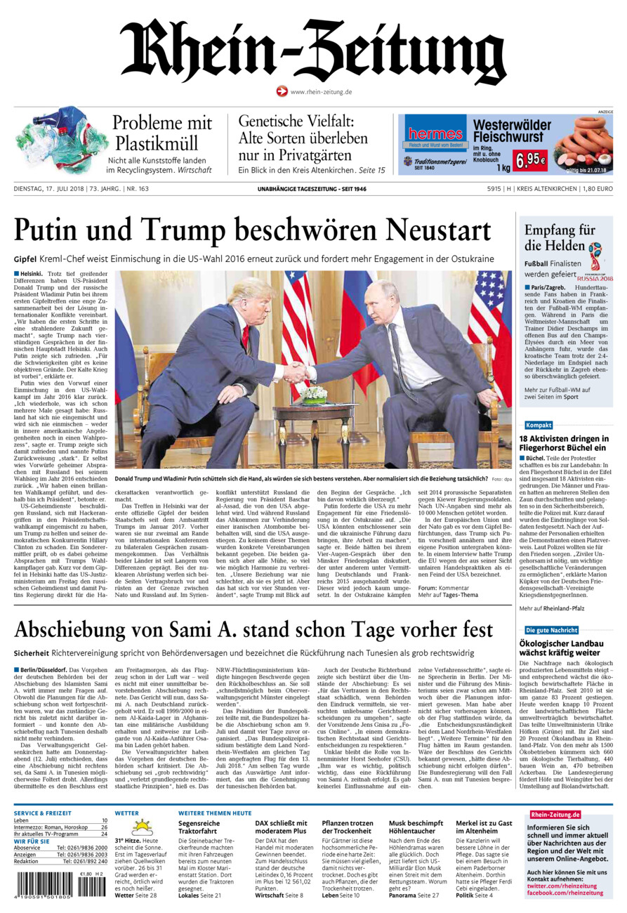 Rhein-Zeitung Kreis Altenkirchen vom Dienstag, 17.07.2018