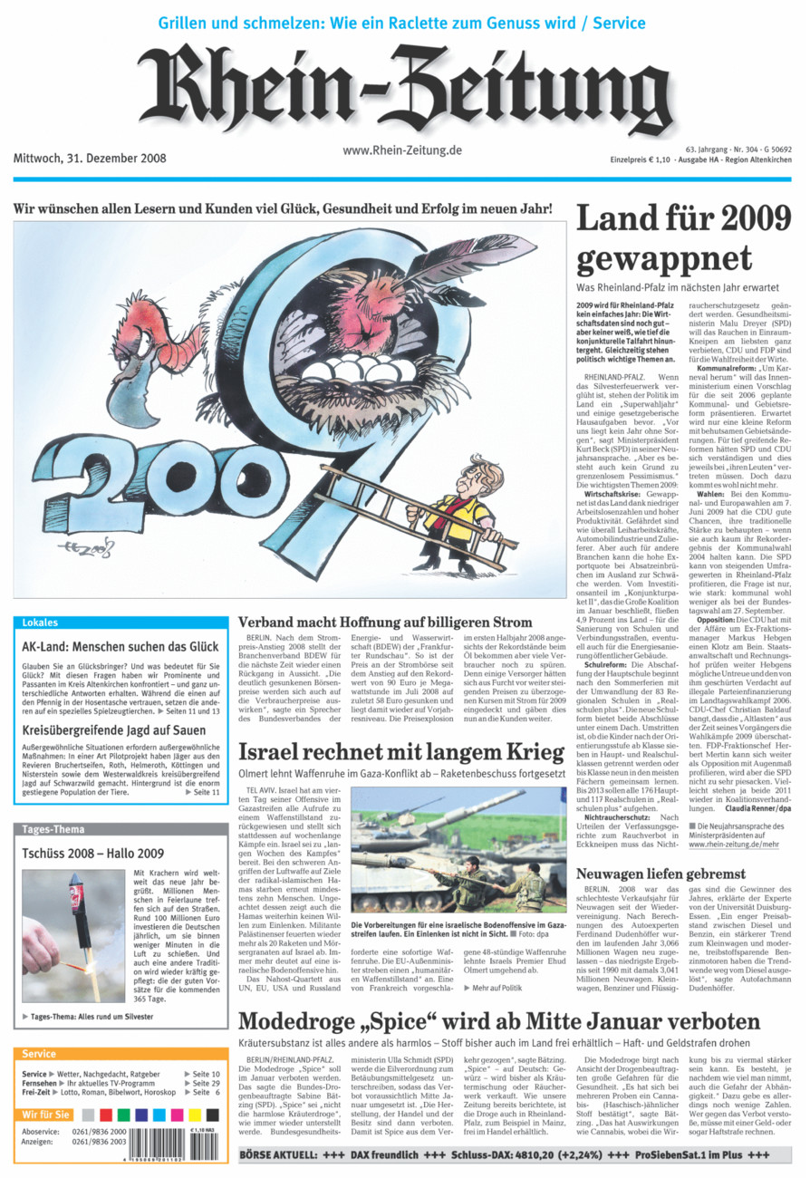 Rhein-Zeitung Kreis Altenkirchen vom Mittwoch, 31.12.2008