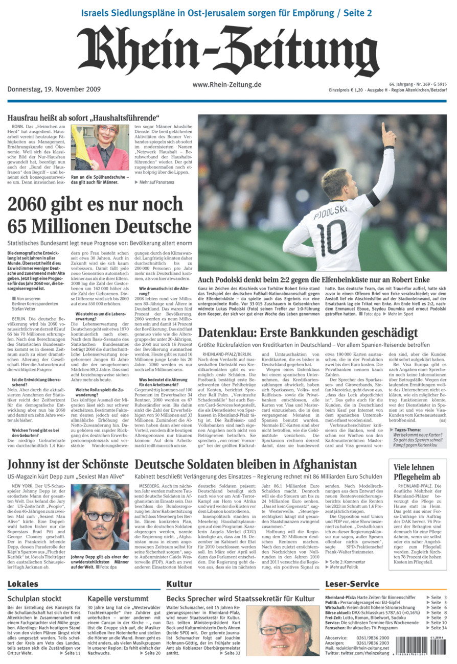 Rhein-Zeitung Kreis Altenkirchen vom Donnerstag, 19.11.2009