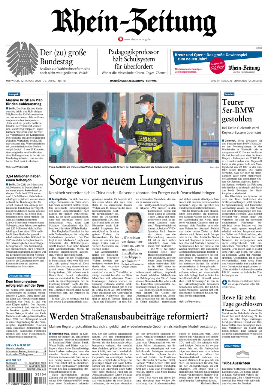 Rhein-Zeitung Kreis Altenkirchen vom Mittwoch, 22.01.2020
