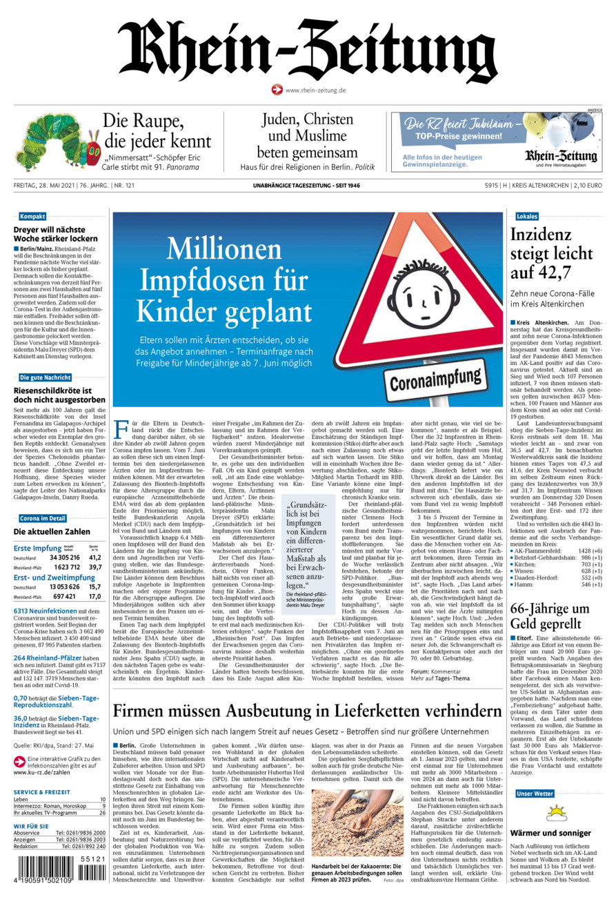 Rhein-Zeitung Kreis Altenkirchen vom Freitag, 28.05.2021