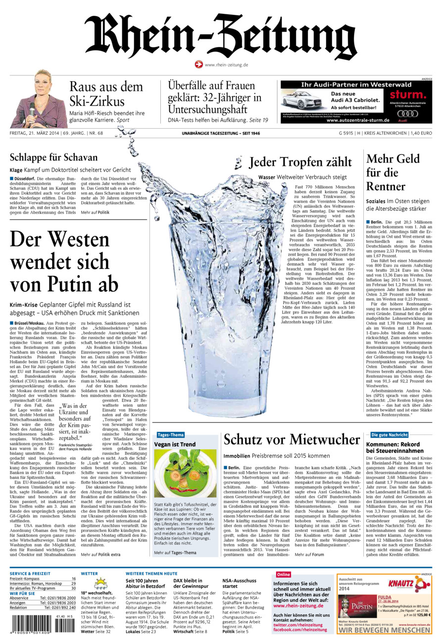 Rhein-Zeitung Kreis Altenkirchen vom Freitag, 21.03.2014