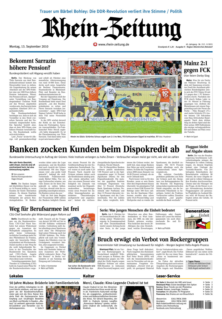 Rhein-Zeitung Kreis Altenkirchen vom Montag, 13.09.2010