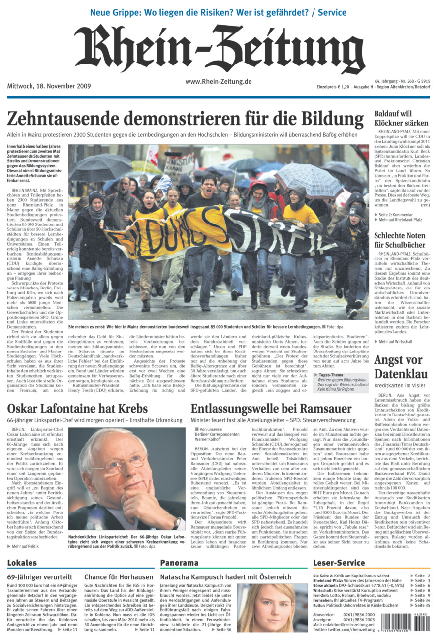 Rhein-Zeitung Kreis Altenkirchen vom Mittwoch, 18.11.2009