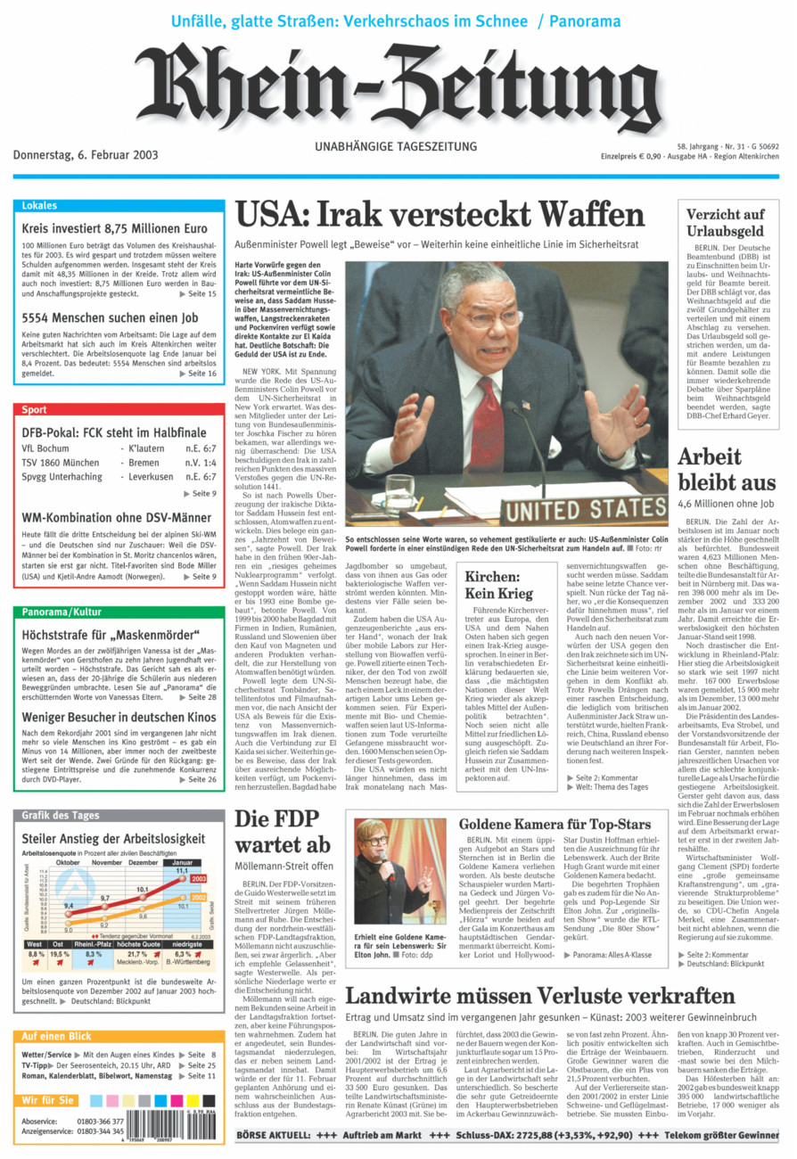 Rhein-Zeitung Kreis Altenkirchen vom Donnerstag, 06.02.2003