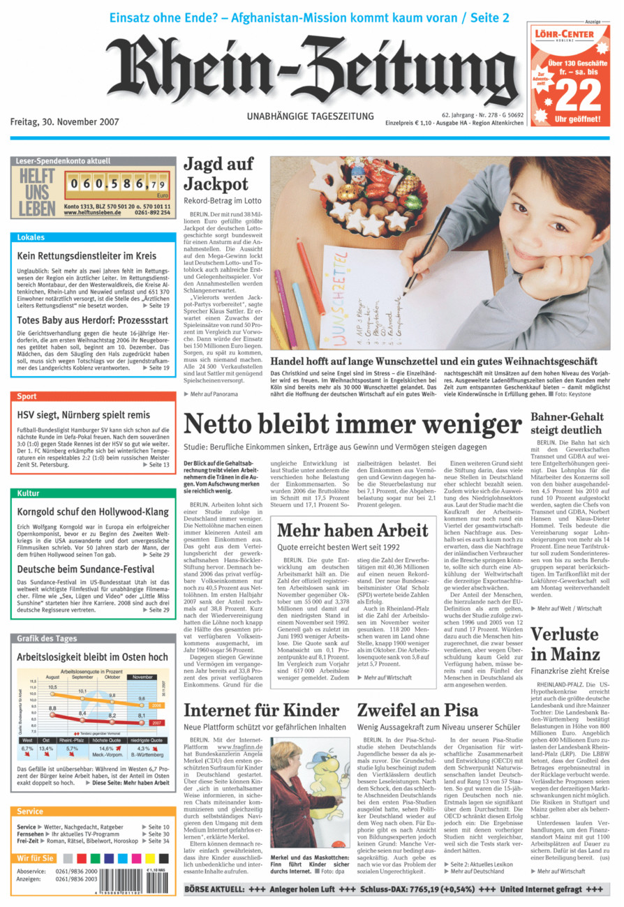 Rhein-Zeitung Kreis Altenkirchen vom Freitag, 30.11.2007
