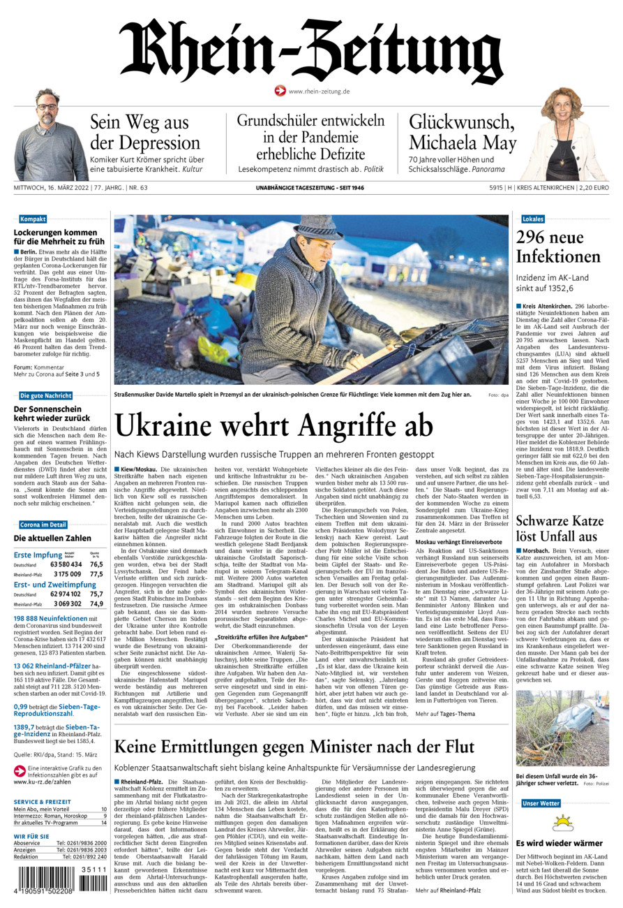 Rhein-Zeitung Kreis Altenkirchen vom Mittwoch, 16.03.2022
