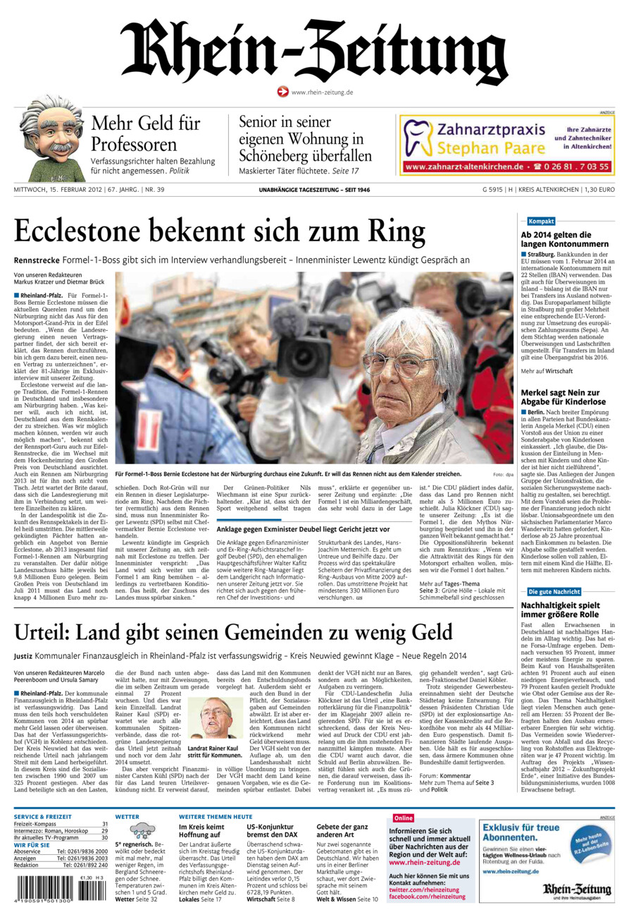 Rhein-Zeitung Kreis Altenkirchen vom Mittwoch, 15.02.2012