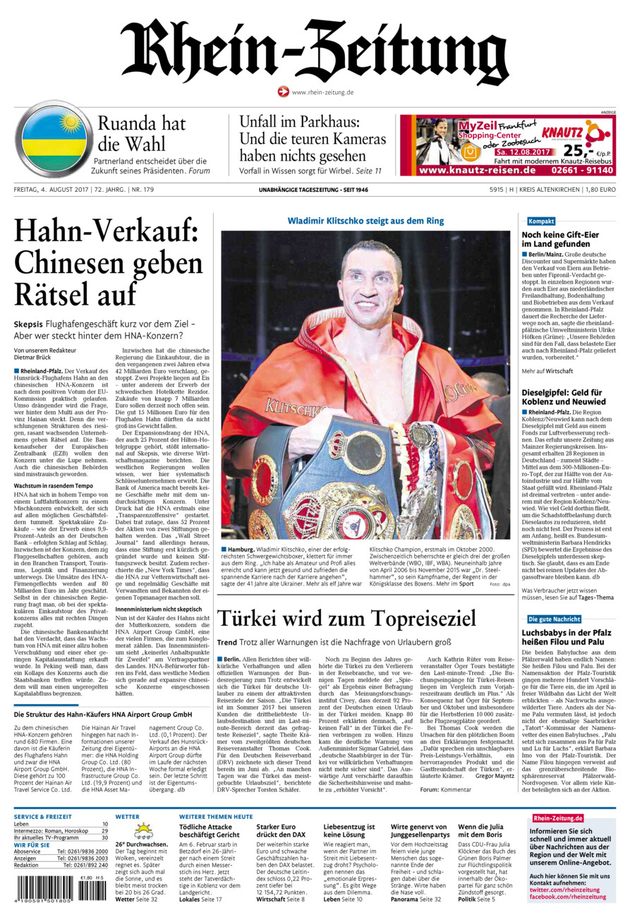 Rhein-Zeitung Kreis Altenkirchen vom Freitag, 04.08.2017