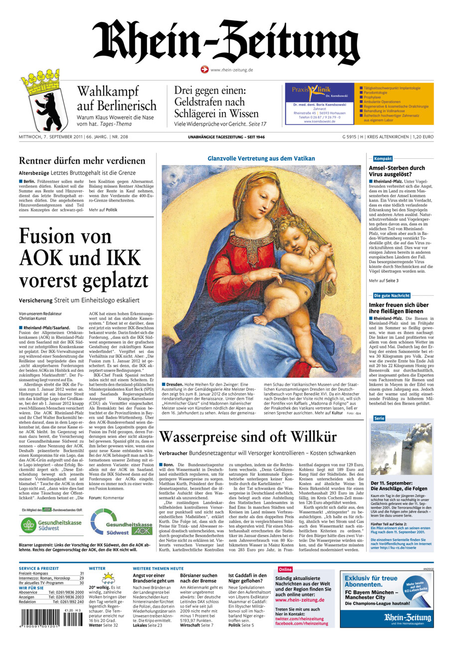 Rhein-Zeitung Kreis Altenkirchen vom Mittwoch, 07.09.2011