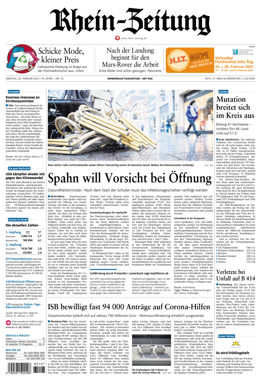 Rhein-Zeitung Kreis Altenkirchen vom Samstag, 20.02.2021