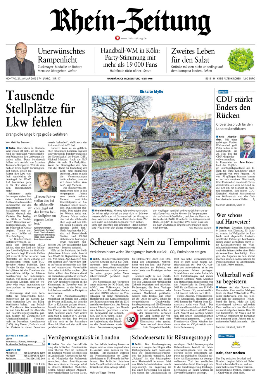 Rhein-Zeitung Kreis Altenkirchen vom Montag, 21.01.2019