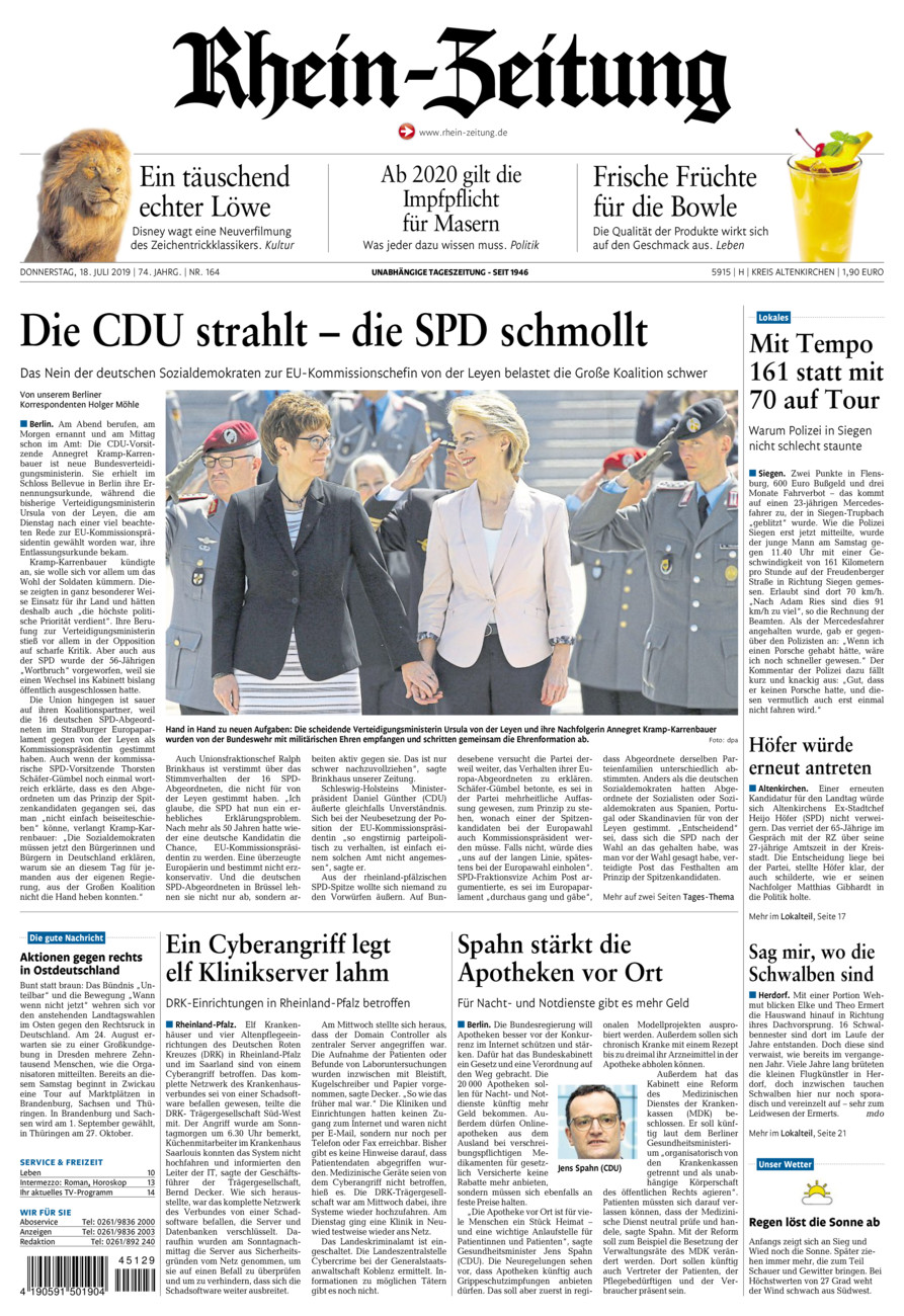Rhein-Zeitung Kreis Altenkirchen vom Donnerstag, 18.07.2019