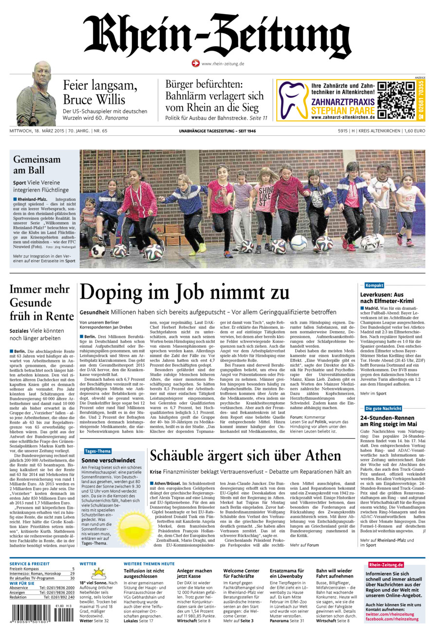 Rhein-Zeitung Kreis Altenkirchen vom Mittwoch, 18.03.2015