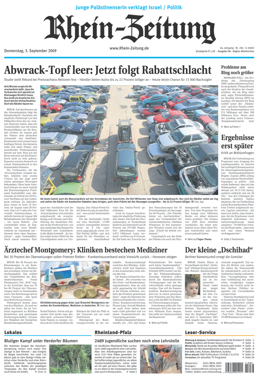 Rhein-Zeitung Kreis Altenkirchen vom Donnerstag, 03.09.2009
