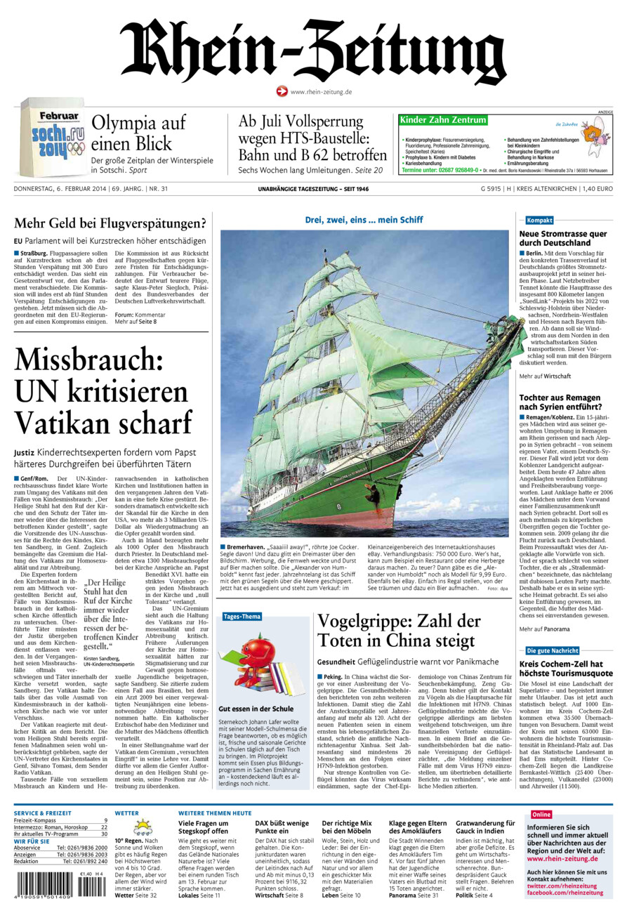 Rhein-Zeitung Kreis Altenkirchen vom Donnerstag, 06.02.2014