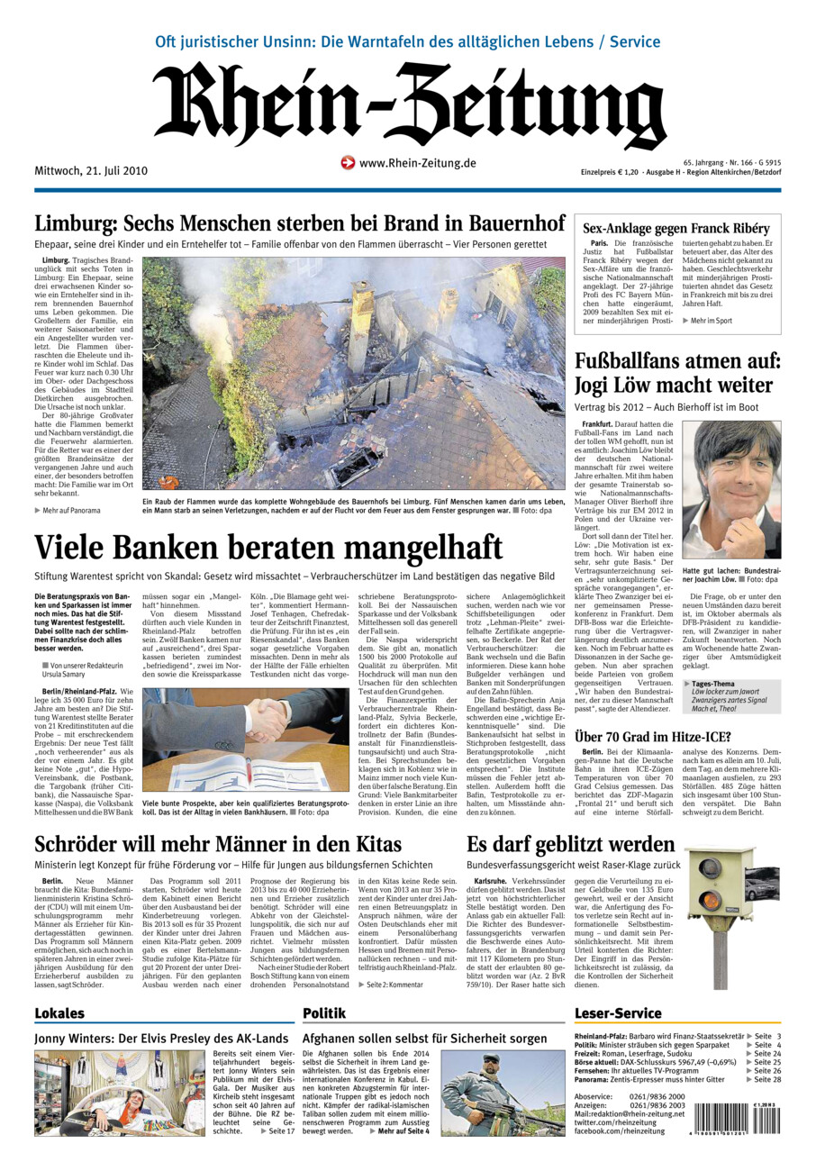 Rhein-Zeitung Kreis Altenkirchen vom Mittwoch, 21.07.2010