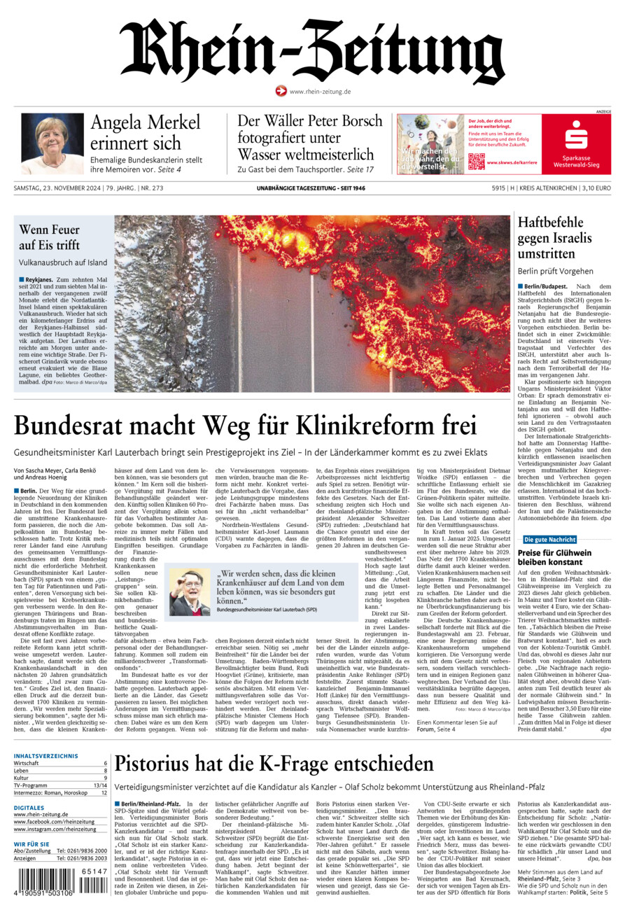 Rhein-Zeitung Kreis Altenkirchen vom Samstag, 23.11.2024