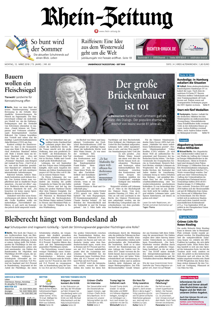 Rhein-Zeitung Kreis Altenkirchen vom Montag, 12.03.2018