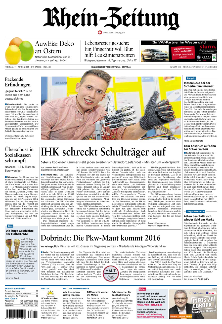 Rhein-Zeitung Kreis Altenkirchen vom Freitag, 11.04.2014