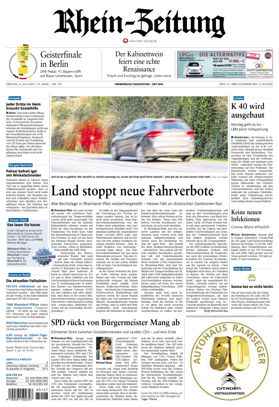 Rhein-Zeitung Kreis Altenkirchen vom Samstag, 04.07.2020