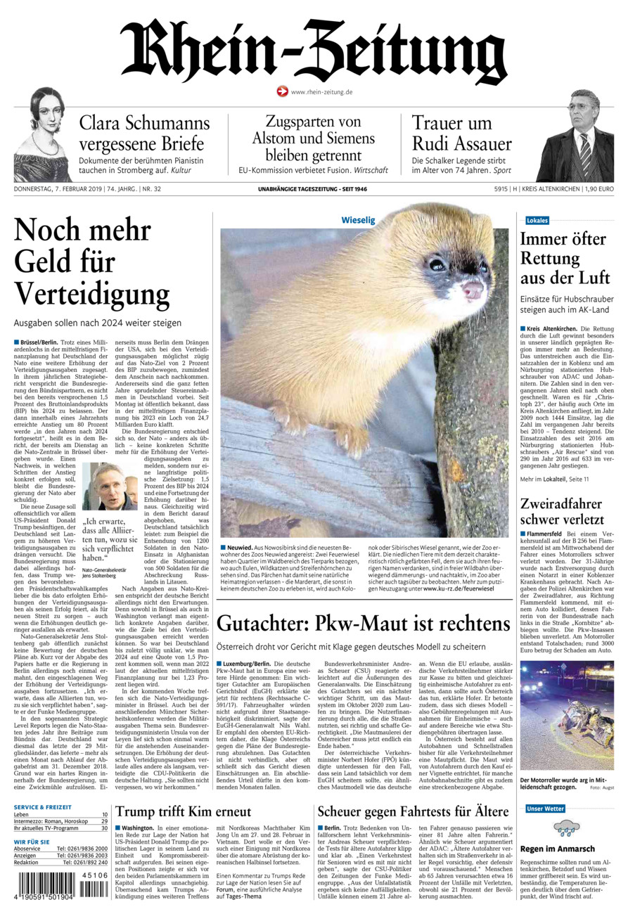 Rhein-Zeitung Kreis Altenkirchen vom Donnerstag, 07.02.2019