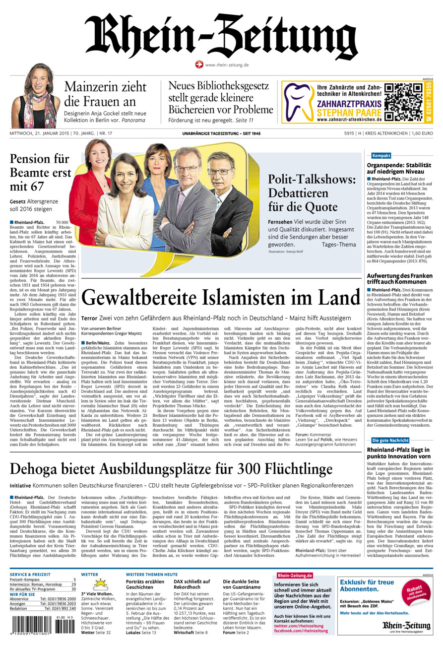 Rhein-Zeitung Kreis Altenkirchen vom Mittwoch, 21.01.2015