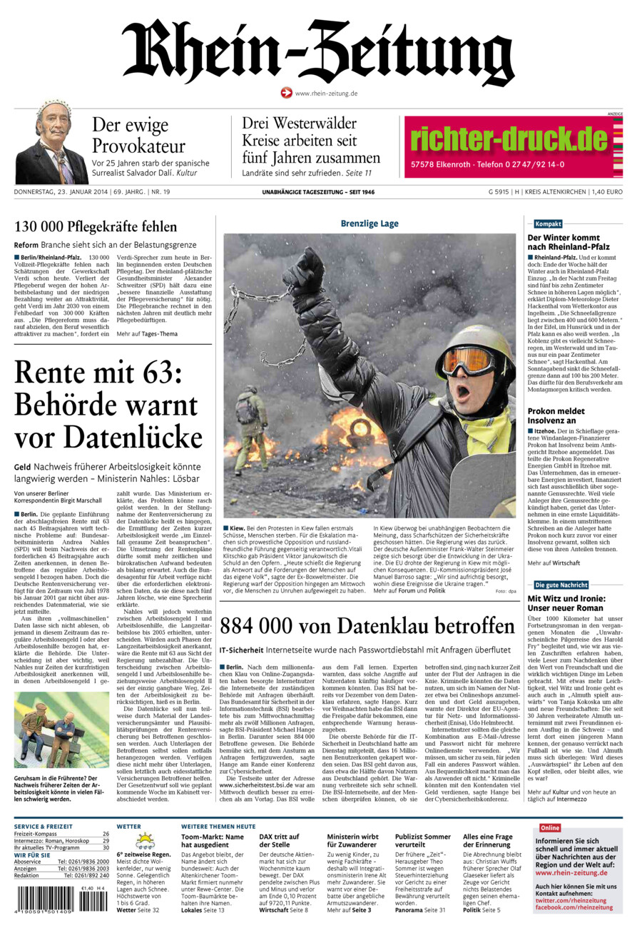 Rhein-Zeitung Kreis Altenkirchen vom Donnerstag, 23.01.2014