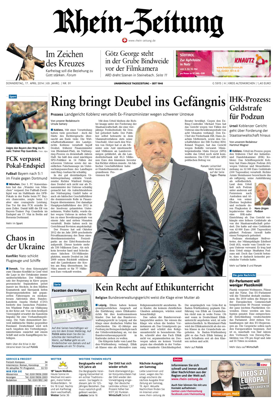 Rhein-Zeitung Kreis Altenkirchen vom Donnerstag, 17.04.2014