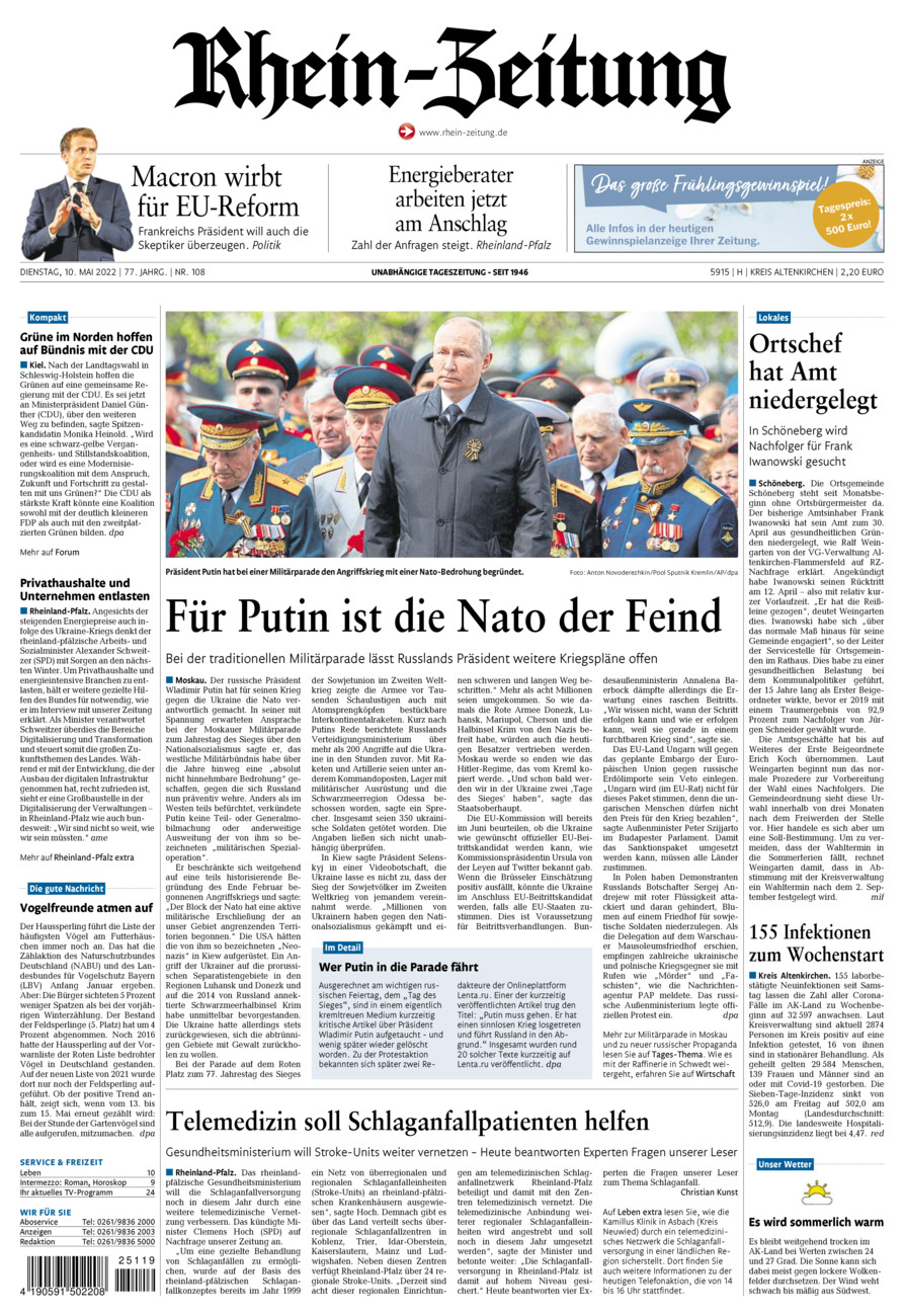 Rhein-Zeitung Kreis Altenkirchen vom Dienstag, 10.05.2022