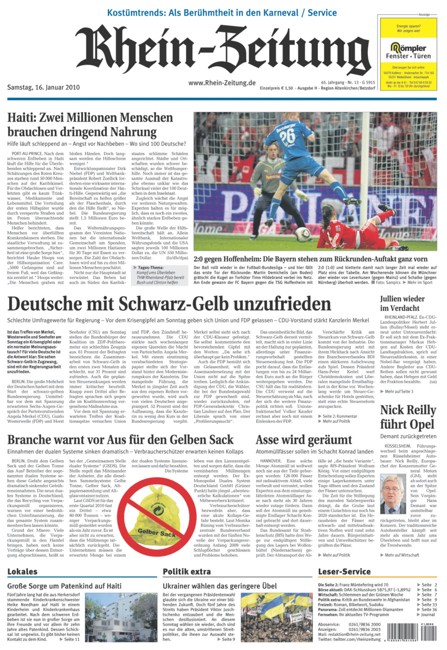Rhein-Zeitung Kreis Altenkirchen vom Samstag, 16.01.2010