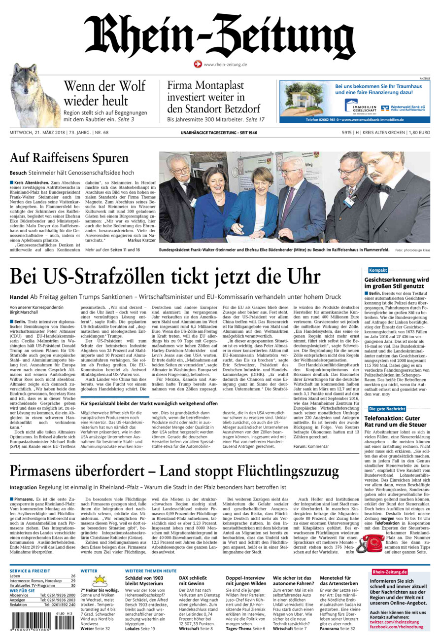 Rhein-Zeitung Kreis Altenkirchen vom Mittwoch, 21.03.2018