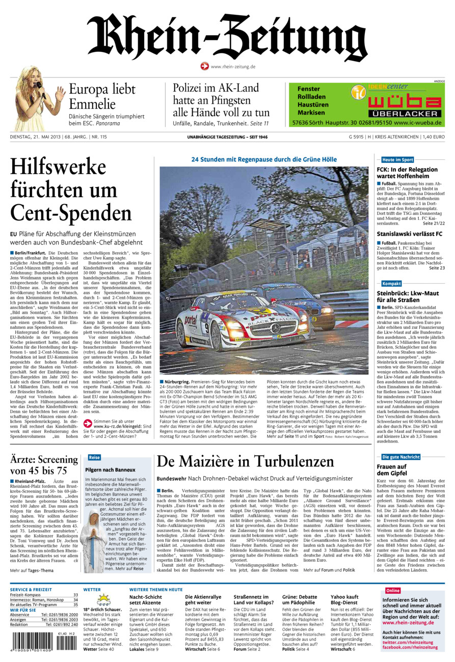 Rhein-Zeitung Kreis Altenkirchen vom Dienstag, 21.05.2013