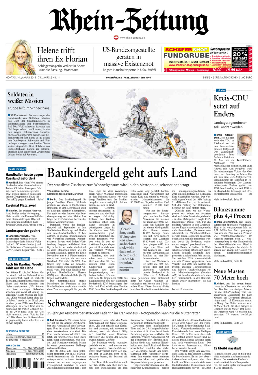 Rhein-Zeitung Kreis Altenkirchen vom Montag, 14.01.2019