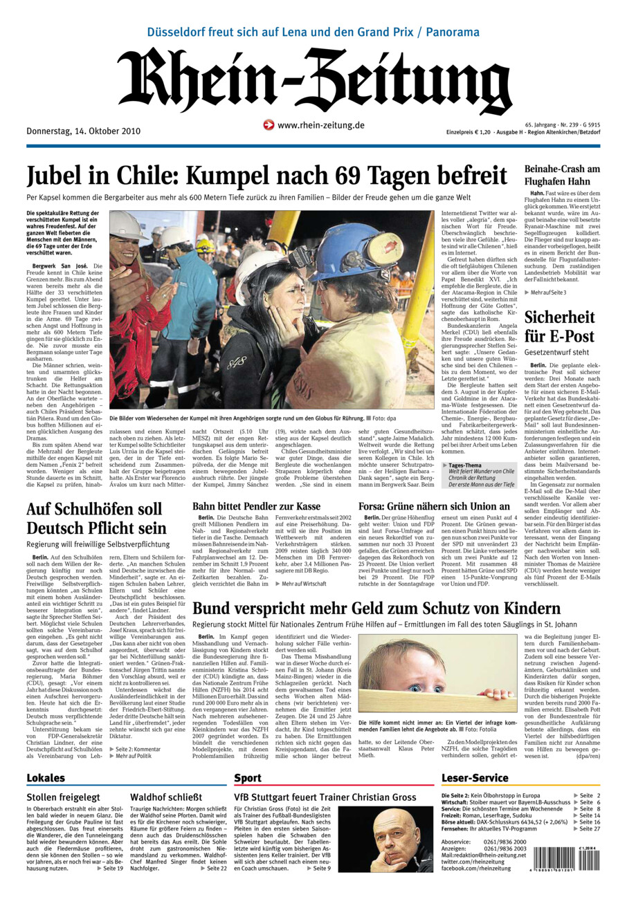 Rhein-Zeitung Kreis Altenkirchen vom Donnerstag, 14.10.2010