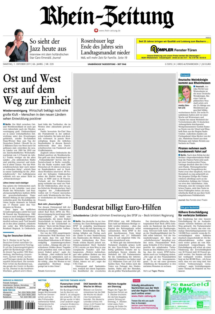 Rhein-Zeitung Kreis Altenkirchen vom Samstag, 01.10.2011