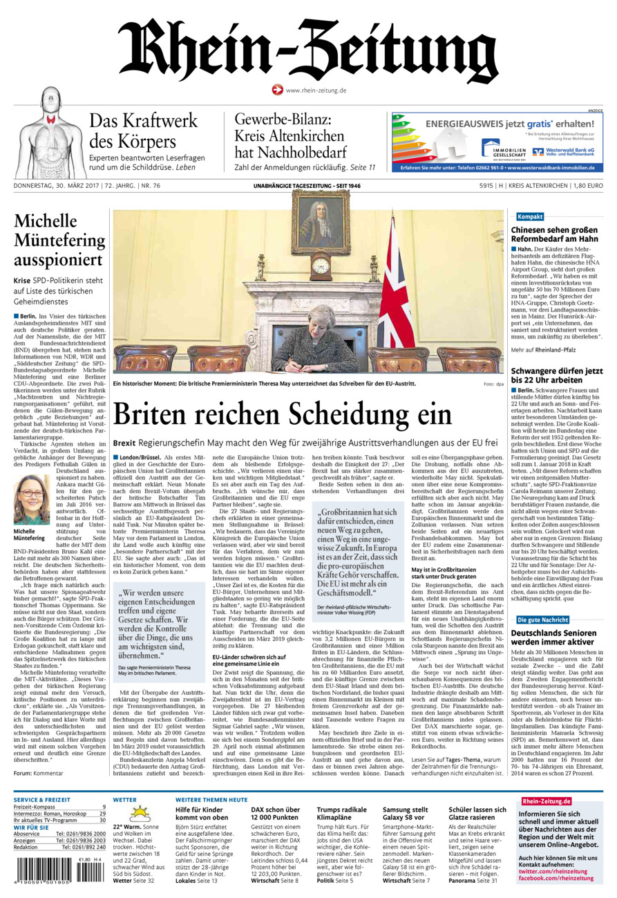 Rhein-Zeitung Kreis Altenkirchen vom Donnerstag, 30.03.2017