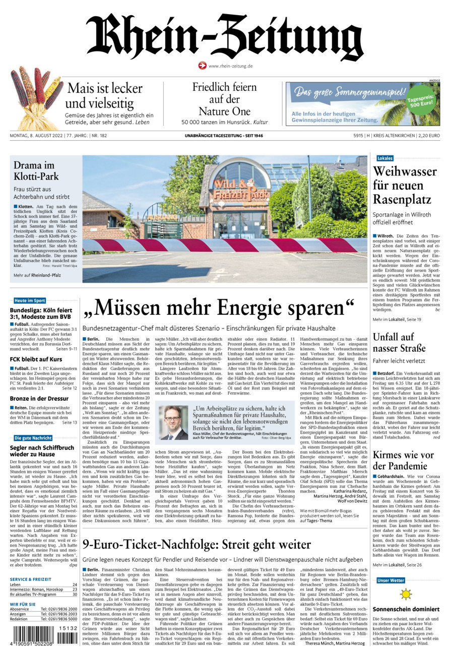 Rhein-Zeitung Kreis Altenkirchen vom Montag, 08.08.2022
