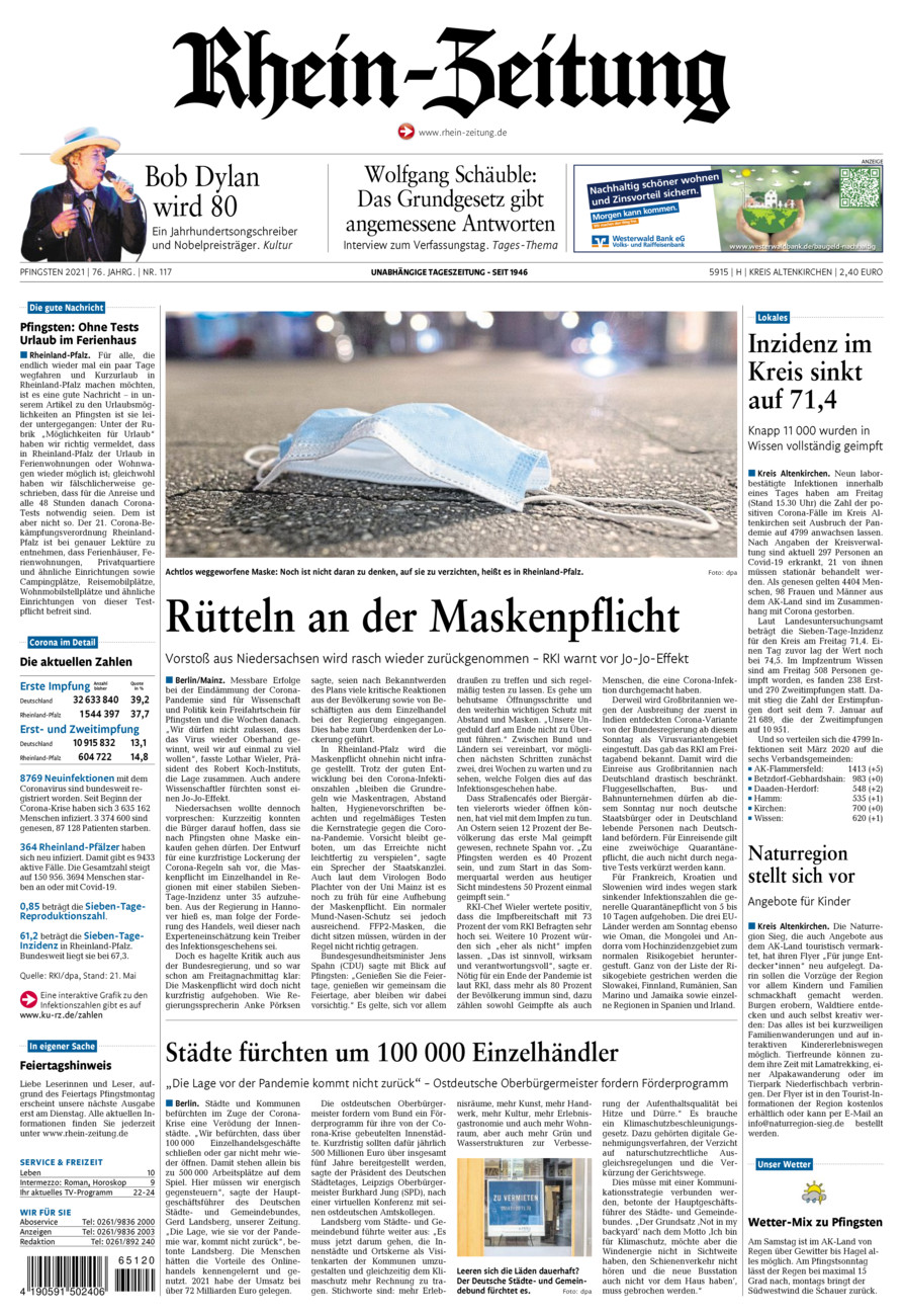 Rhein-Zeitung Kreis Altenkirchen vom Samstag, 22.05.2021