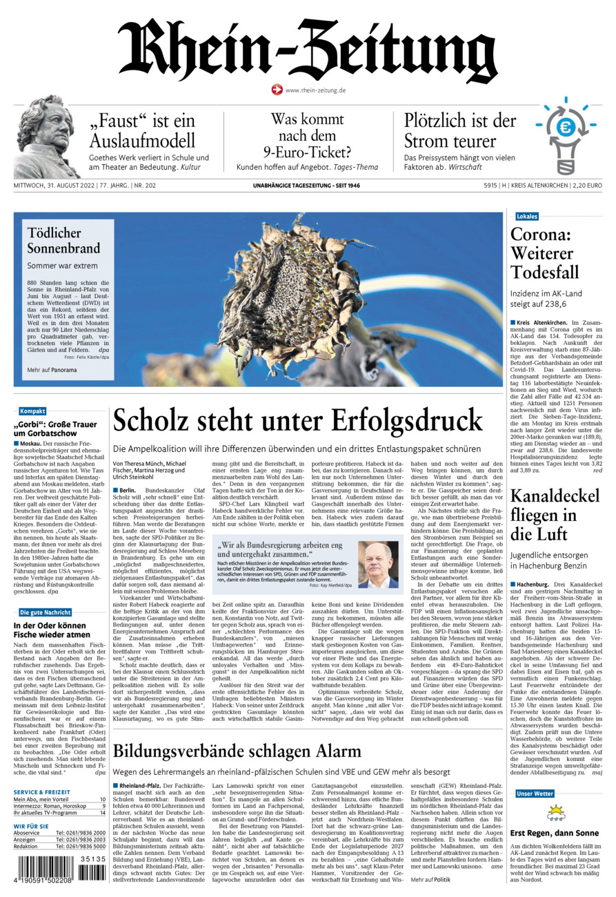 Rhein-Zeitung Kreis Altenkirchen vom Mittwoch, 31.08.2022