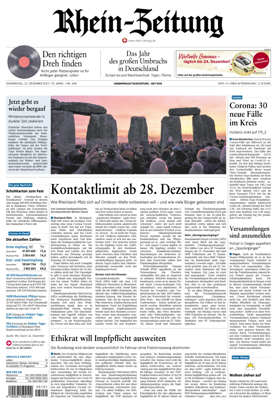 Rhein-Zeitung Kreis Altenkirchen vom Donnerstag, 23.12.2021