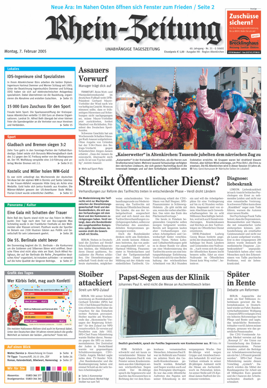 Rhein-Zeitung Kreis Altenkirchen vom Montag, 07.02.2005