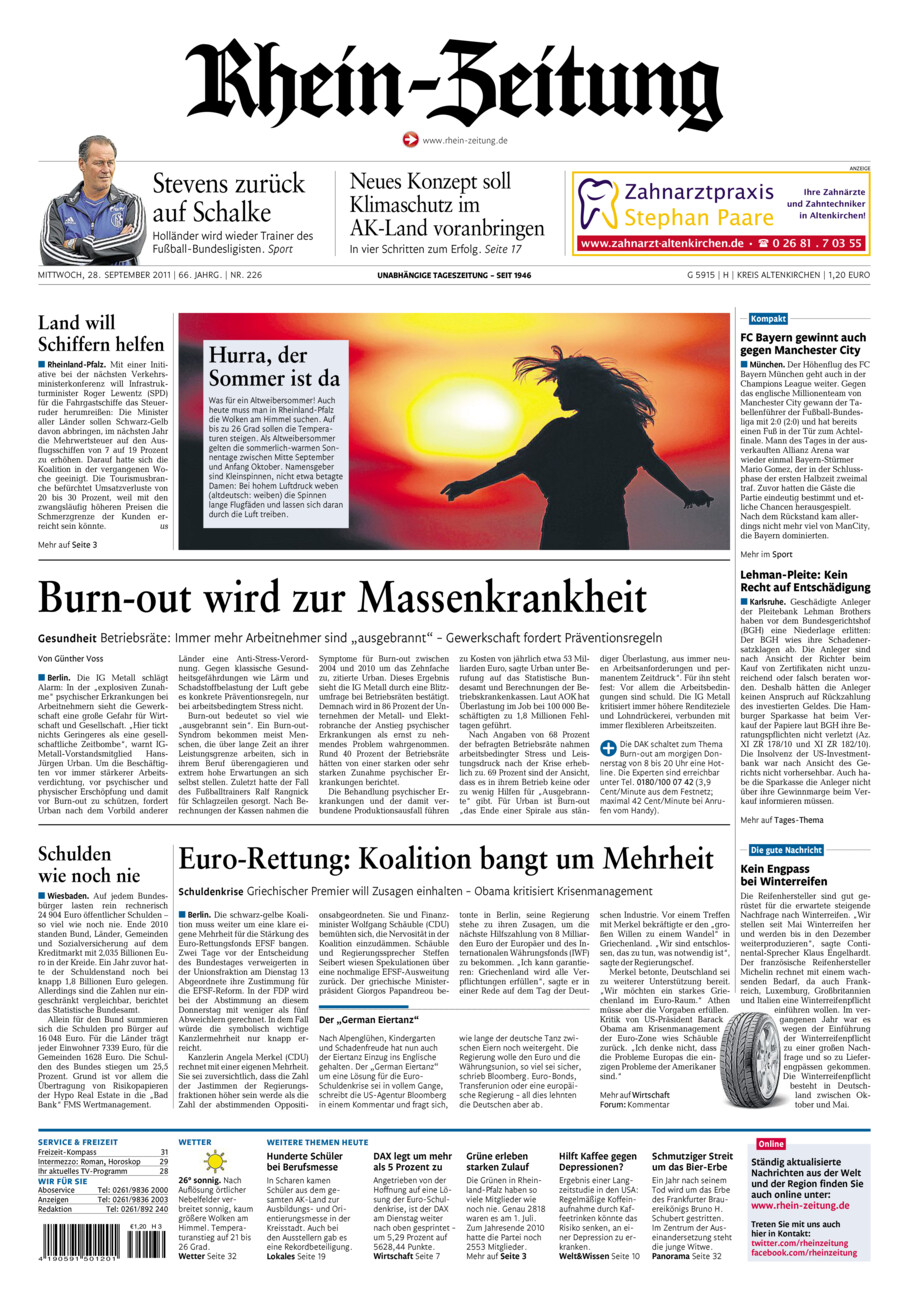 Rhein-Zeitung Kreis Altenkirchen vom Mittwoch, 28.09.2011