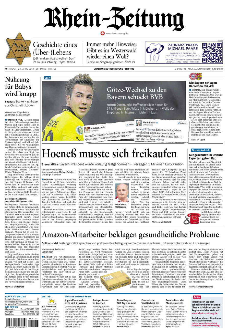 Rhein-Zeitung Kreis Altenkirchen vom Mittwoch, 24.04.2013