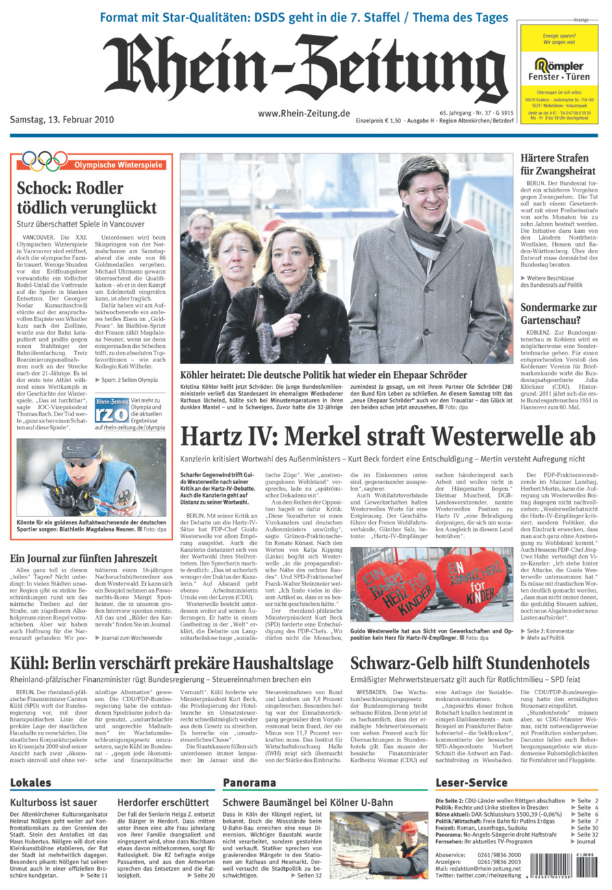 Rhein-Zeitung Kreis Altenkirchen vom Samstag, 13.02.2010