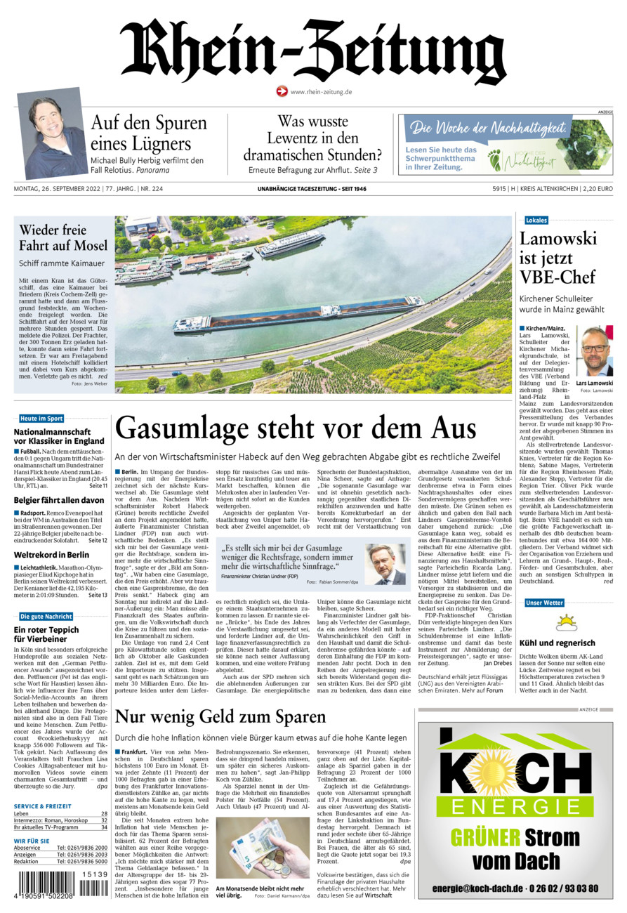 Rhein-Zeitung Kreis Altenkirchen vom Montag, 26.09.2022