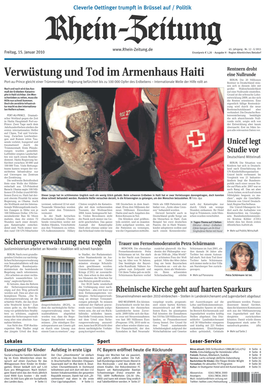 Rhein-Zeitung Kreis Altenkirchen vom Freitag, 15.01.2010